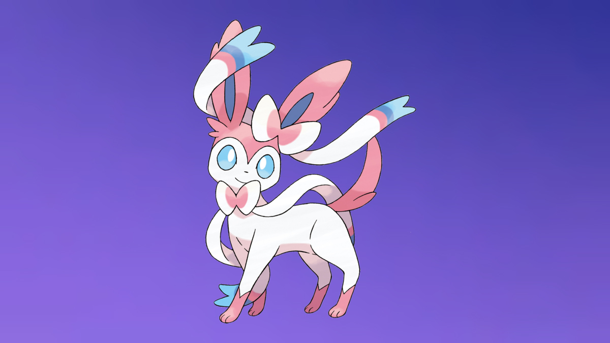 Sylveon on the Pokémon Go Fairy-type background.